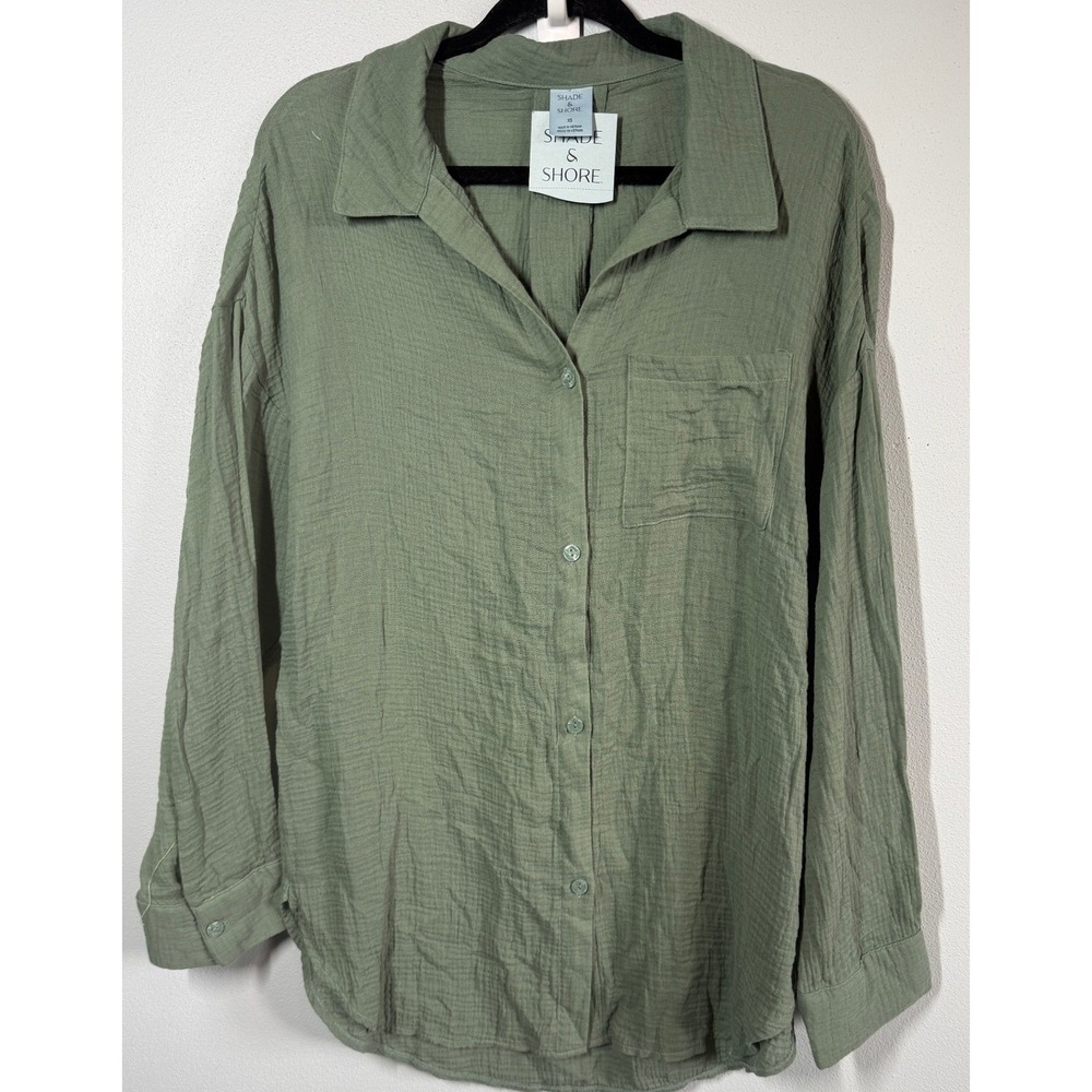 Shade & Shore Gauze Cover-Up Shirtdress XS Green Swim Beach Resort Coastal NWT